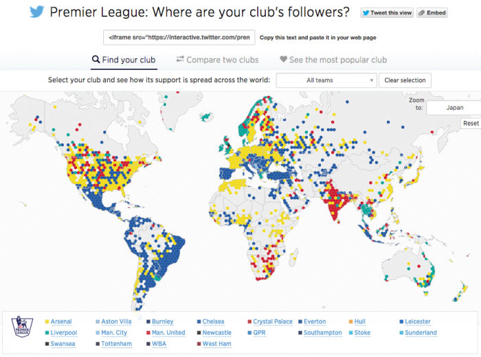 アーセナルダントツ プレミアのtwitterフォロワーmapを見たら色々興味深かった件 アーセナル 猿のプレミアライフ